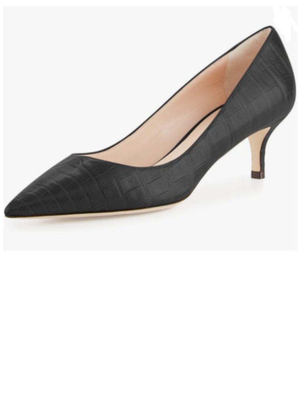 YDN Crocodile Printing-black Kitten Heeled Pumps Pointed Toe Dress Shoes
